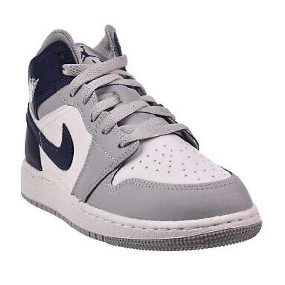New Nike Air Jordan 1 Mid Wolf Grey Midnight blue Kids Sz 1 Brand New with Box - Picture 2 of 13
